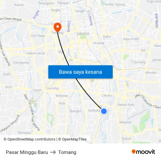 Pasar Minggu Baru to Tomang map