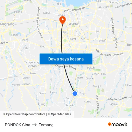 PONDOK Cina to Tomang map