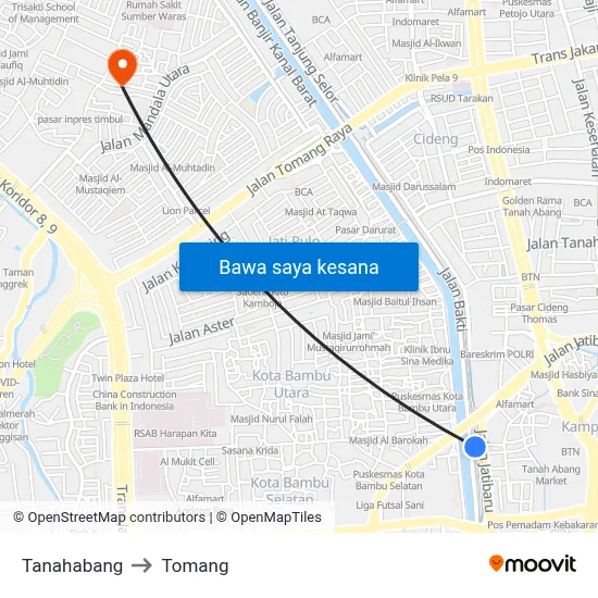 Tanahabang to Tomang map