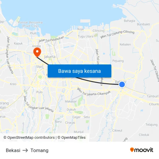 Bekasi to Tomang map