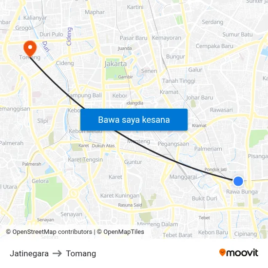 Jatinegara to Tomang map