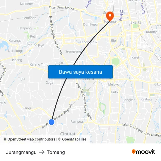 Jurangmangu to Tomang map