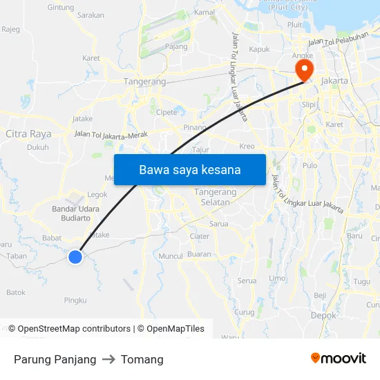 Parung Panjang to Tomang map