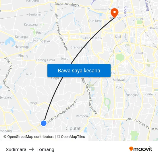 Sudimara to Tomang map