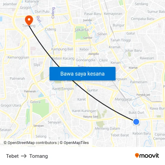Tebet to Tomang map