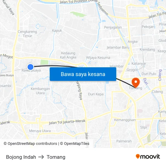Bojong Indah to Tomang map