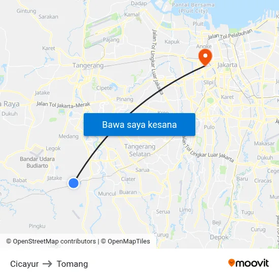Cicayur to Tomang map