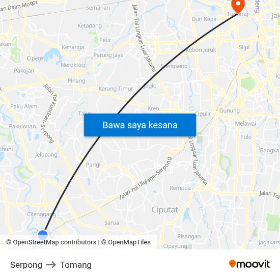 Serpong to Tomang map