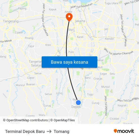 Terminal Depok Baru to Tomang map