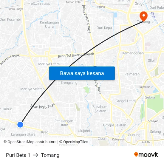Puri Beta 1 to Tomang map