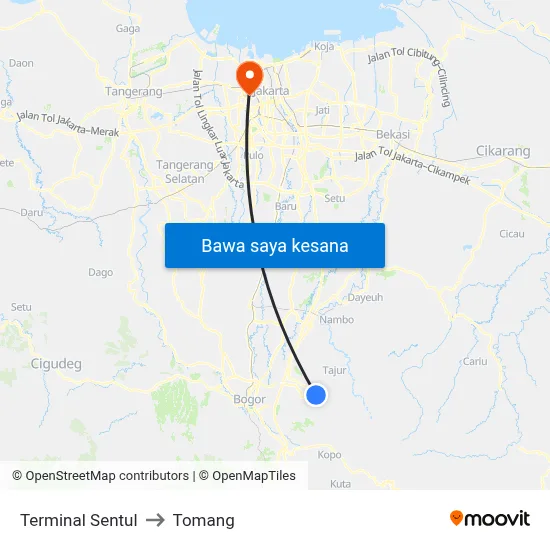 Terminal Sentul to Tomang map