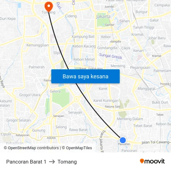 Pancoran Barat 1 to Tomang map