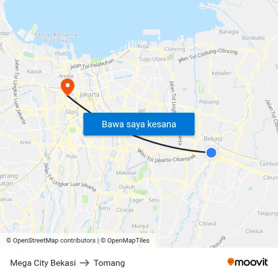 Mega City Bekasi to Tomang map