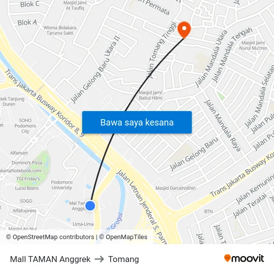 Mall TAMAN Anggrek to Tomang map