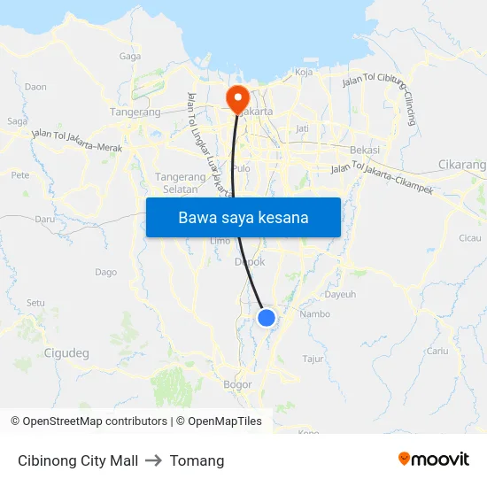 Cibinong City Mall to Tomang map