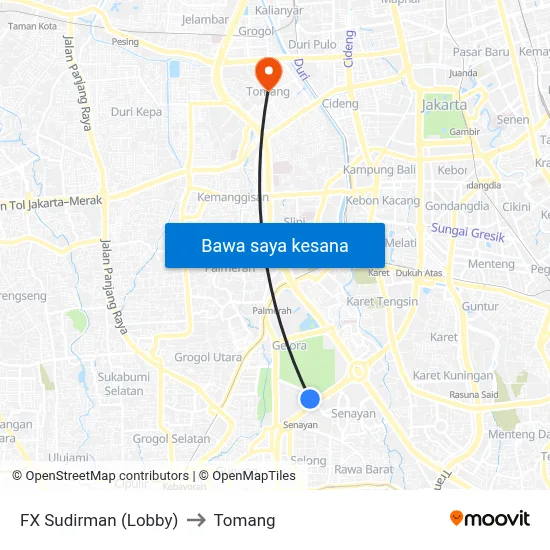 FX Sudirman (Lobby) to Tomang map
