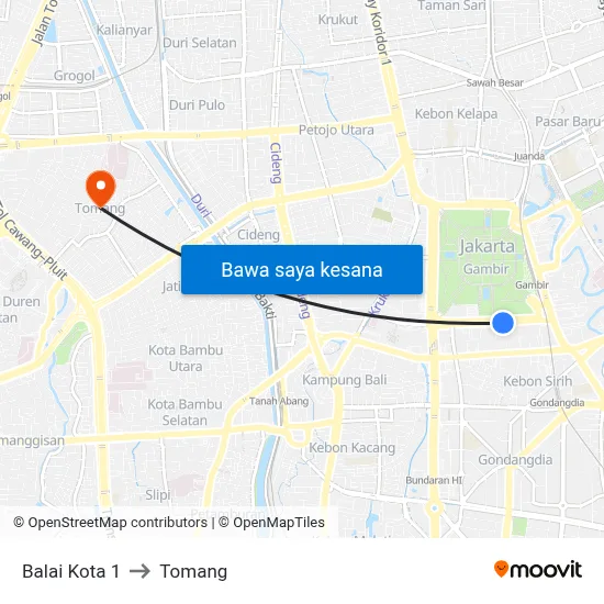 Balai Kota 1 to Tomang map