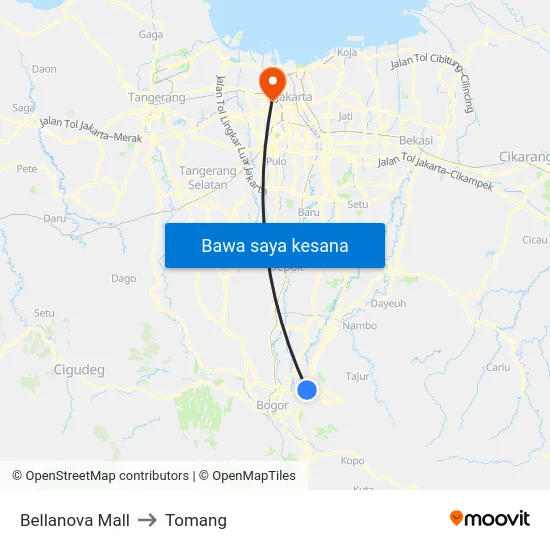 Bellanova Mall to Tomang map
