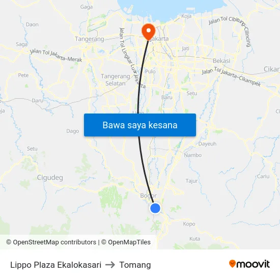 Lippo Plaza Ekalokasari to Tomang map