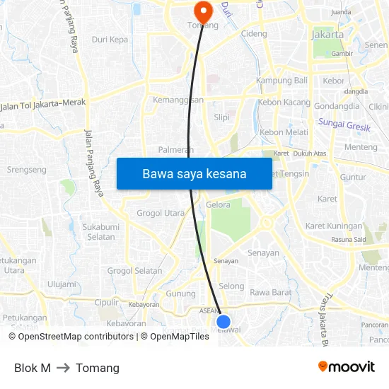 Blok M to Tomang map