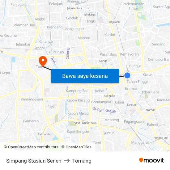 Simpang Stasiun Senen to Tomang map