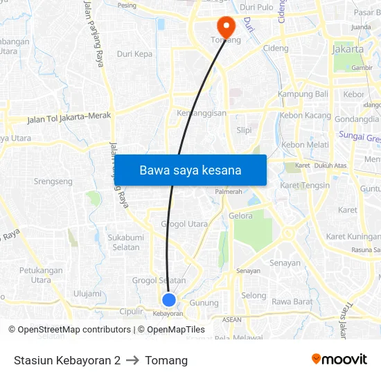 Stasiun Kebayoran 2 to Tomang map