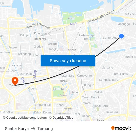 Sunter Karya to Tomang map