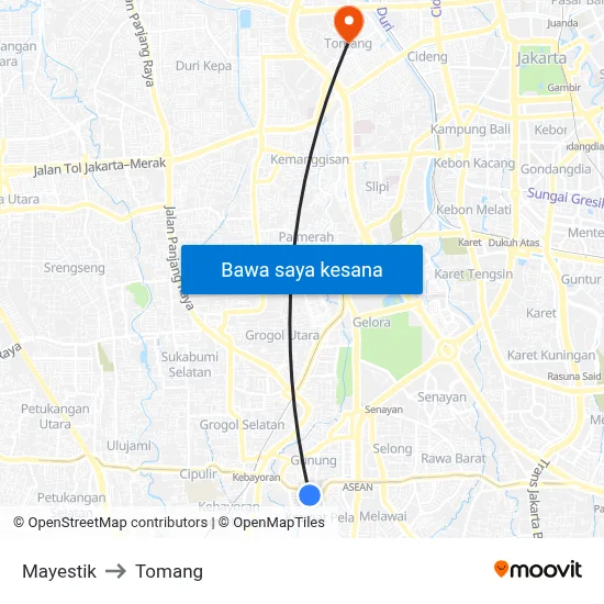 Mayestik to Tomang map