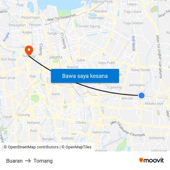 Buaran to Tomang map