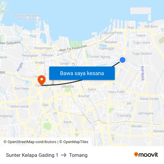 Sunter Kelapa Gading 1 to Tomang map