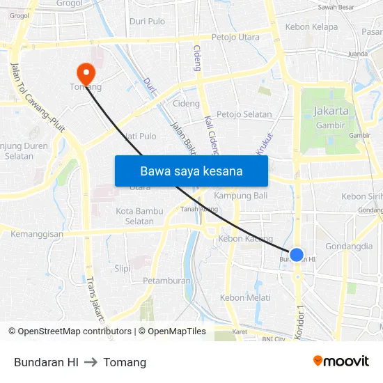 Bundaran HI to Tomang map
