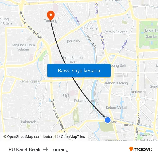 TPU Karet Bivak to Tomang map