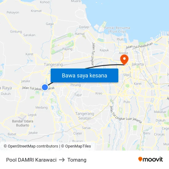 Pool DAMRI Karawaci to Tomang map