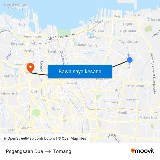 Pegangsaan Dua to Tomang map