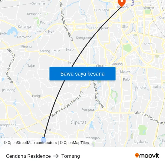 Cendana Residence to Tomang map