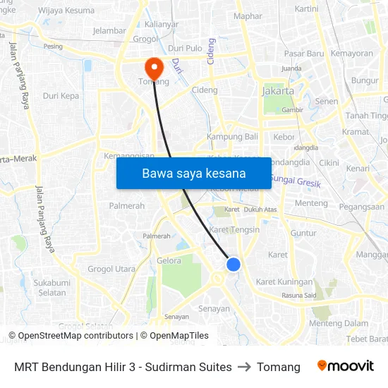 MRT Bendungan Hilir 3 - Sudirman Suites to Tomang map