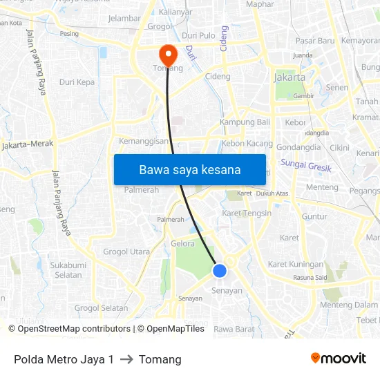 Polda Metro Jaya 1 to Tomang map