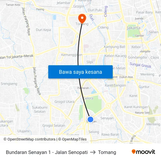 Bundaran Senayan 1 - Jalan Senopati to Tomang map