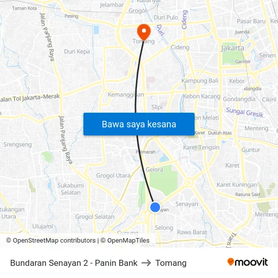 Bundaran Senayan 2 - Panin Bank to Tomang map