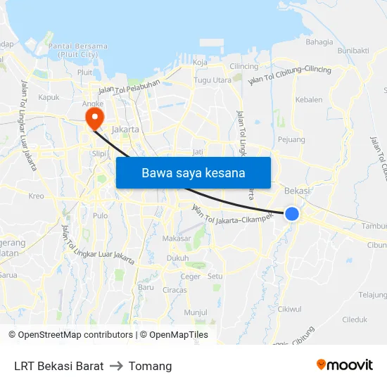 LRT Bekasi Barat to Tomang map