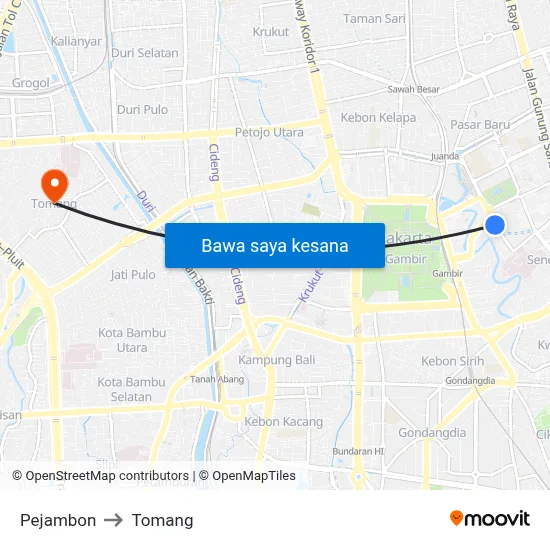 Pejambon to Tomang map