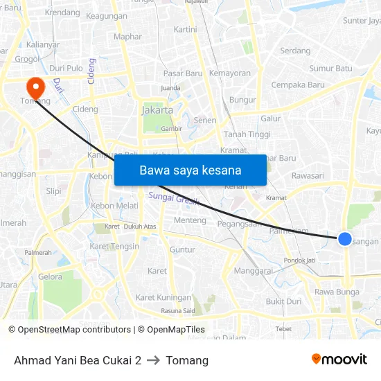 Ahmad Yani Bea Cukai 2 to Tomang map