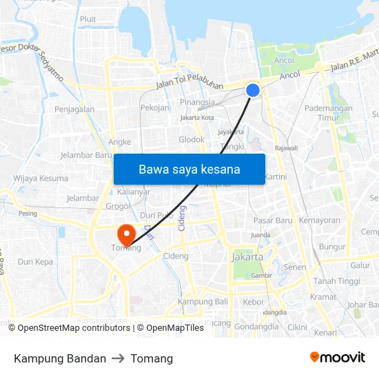 Kampung Bandan to Tomang map