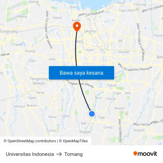 Universitas Indonesia to Tomang map