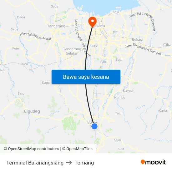 Terminal Baranangsiang to Tomang map