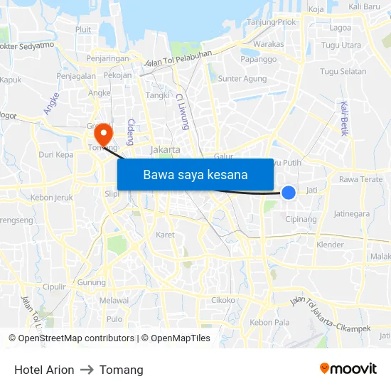 Hotel Arion to Tomang map