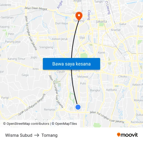 Wisma Subud to Tomang map