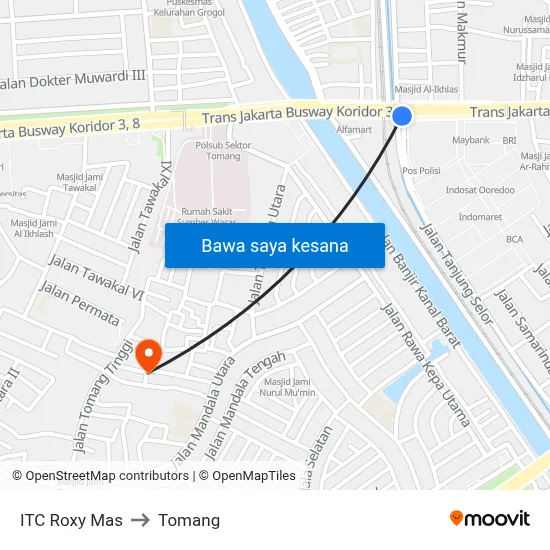 ITC Roxy Mas to Tomang map