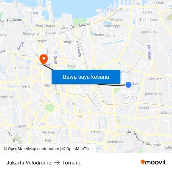 Jakarta Velodrome to Tomang map