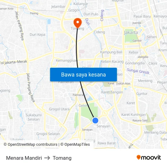 Menara Mandiri to Tomang map